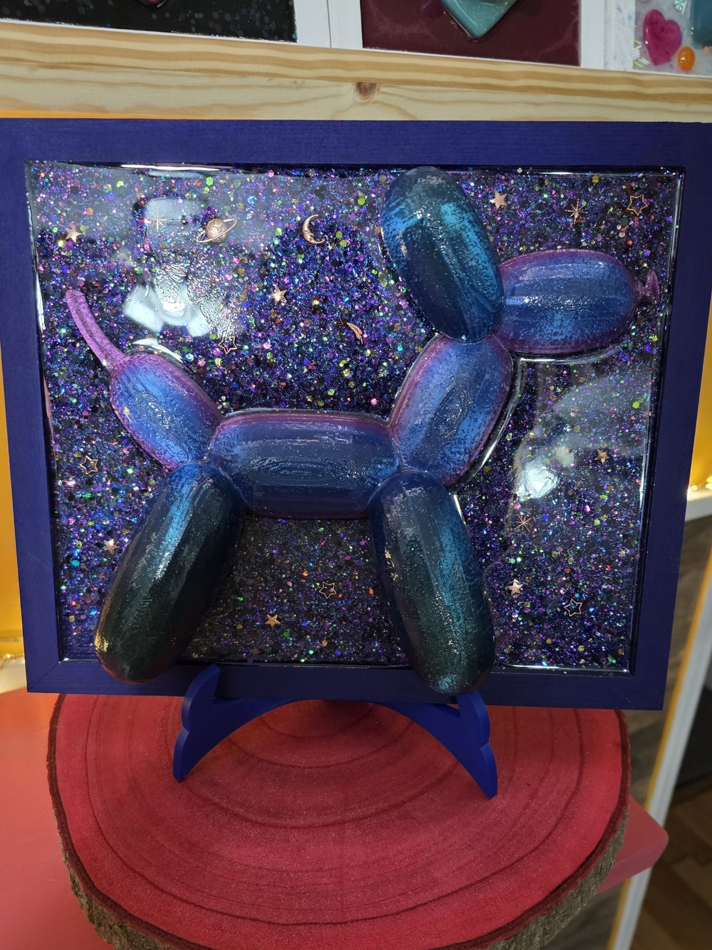 Cosmic Balloon Dog | 11.5x10 Glitter Resin Art | Galaxy Wall Decor